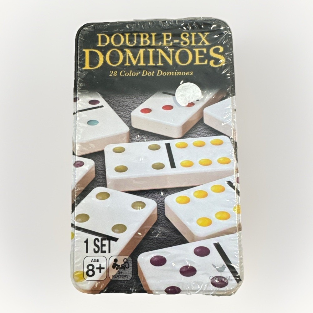 Cardinal Double-Six Dominoes 28‎ Color Dot Dominoes in Collector Tin New Sealed